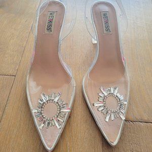 Wetkiss Women's Clear Heels Shoes w/ Rhinestones, Like New
